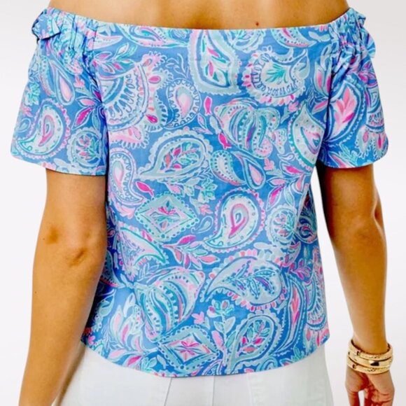 Lilly Pulitzer Off Shoulder Paisley Cotton Top Small - Picture 2 of 10